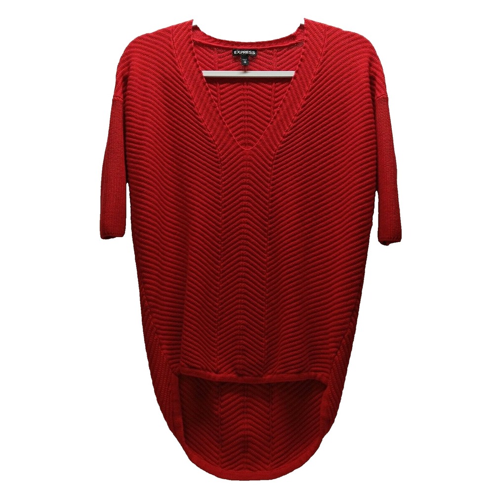 Express Sweater Women's XS Brilliant Red 3/4 Sleeve Chevron Knit Career Casual